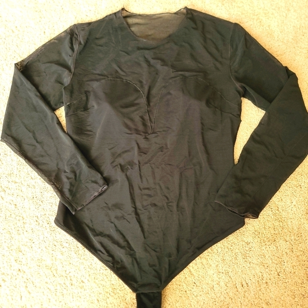 Popilush Shapewear Illusion Mesh Slimming Thong Long Sleeve Bodysuit 3XL